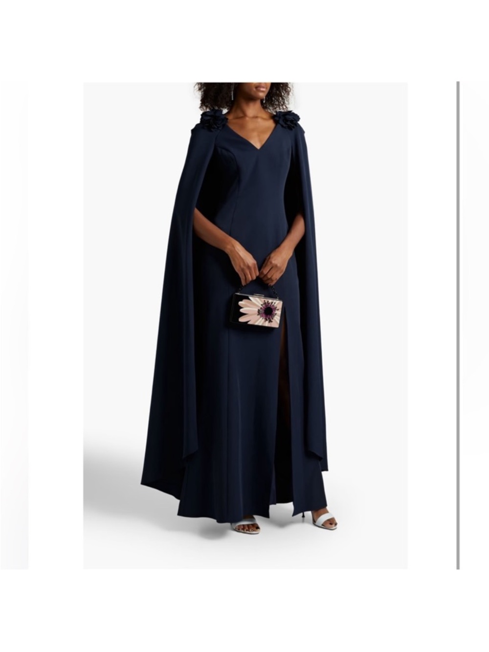 MARCHESA NOTTE
Cape-effect floral-appliquéd cady gown